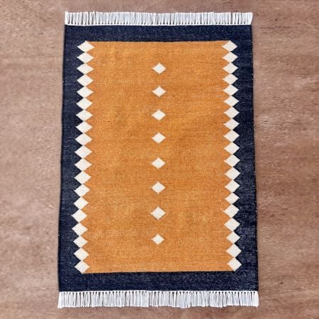 Minimalist Handmade Yellow Cotton Dhurrie For Living Room